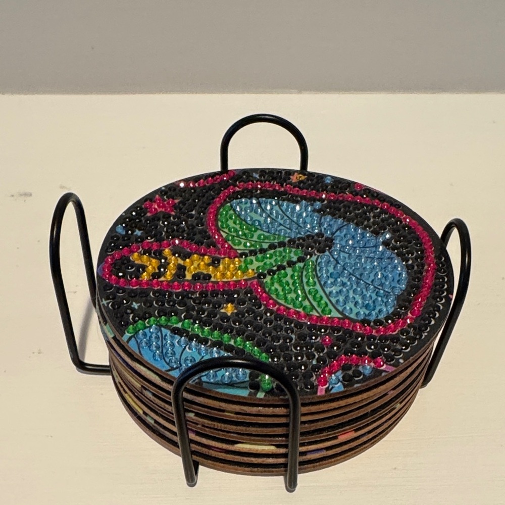 Vibrant Mushroom Coaster Set with Holder